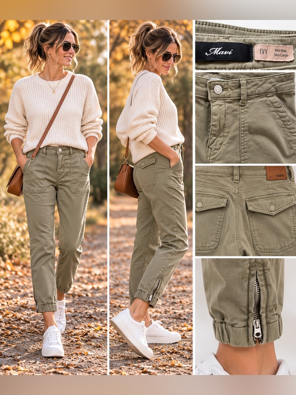 Mavi Ivy Mid Rise Slim Cargo Pants Olive Khaki Size 29